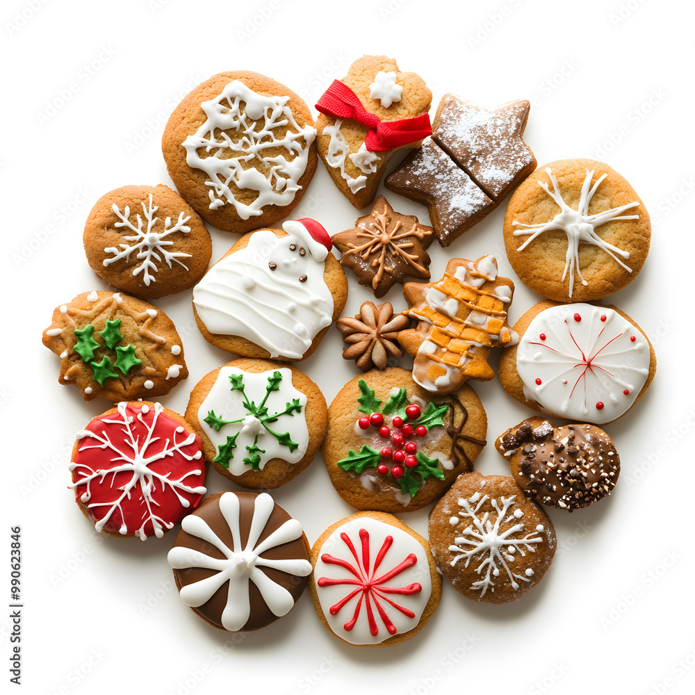 Holiday Christmas Cookie top view isolated on white Holiday Christmas Cookie top view isolated on white