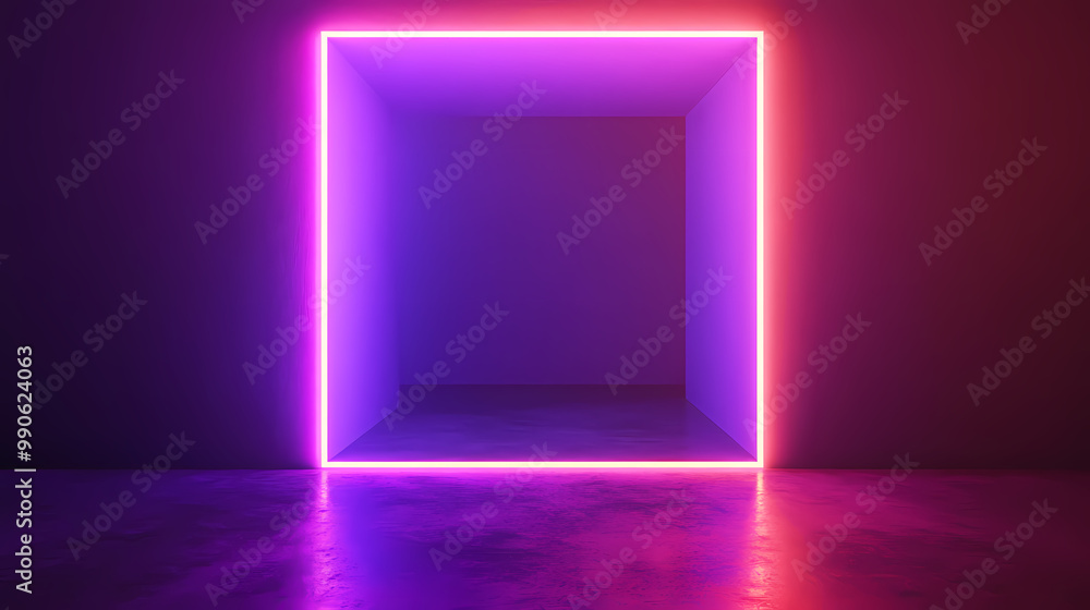 Fototapeta premium Neon glowing square background
