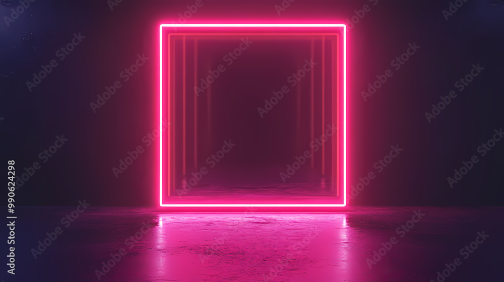 Neon glowing square background Neon glowing square background
