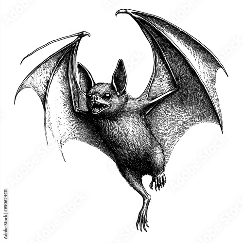 Detailed Illustration of a Bat in Flight Over a Dark Background. Generative AI