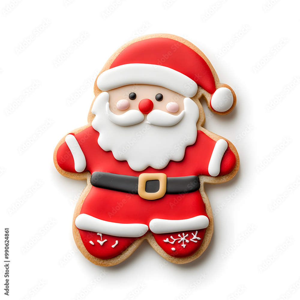 Holiday Christmas Santa Claus Cookie top view isolated on white Holiday Christmas Santa Claus Cookie top view isolated on white