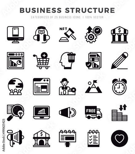 Business Structure Lineal Filled icons collection. Lineal Filled icons pack. Vector illustration