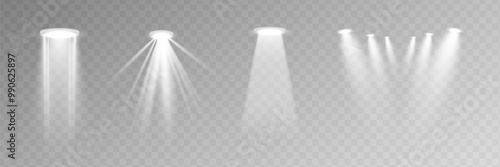 The spotlight shines on the stage. Llight from a lamp or spotlight. Lighted scene. Podium under the spotlight
