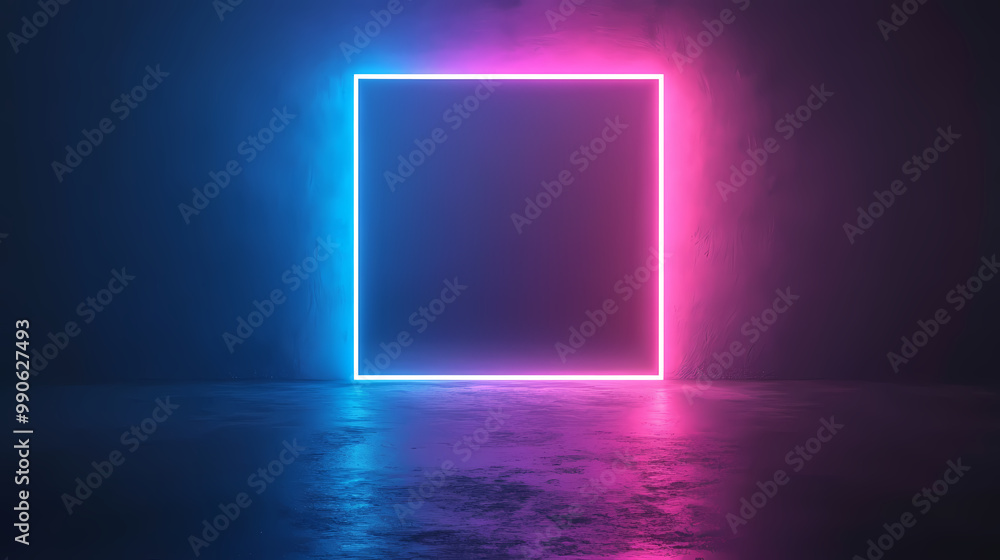 Neon glowing square background Neon glowing square background