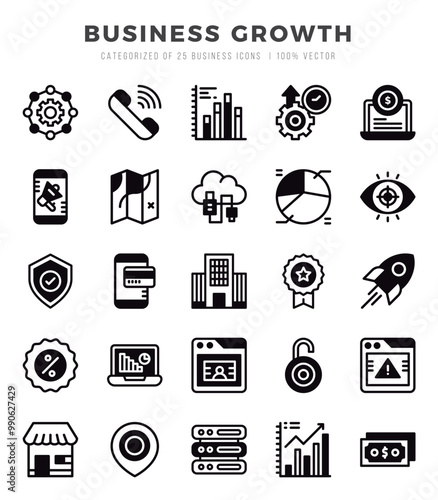 Business Growth Icons Pack Lineal Filled Style. Vector illustration.