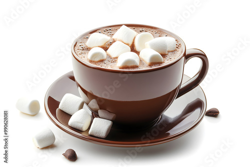 Delicious Cup of Hot Chocolate with marshmallow Isolated on a White Background