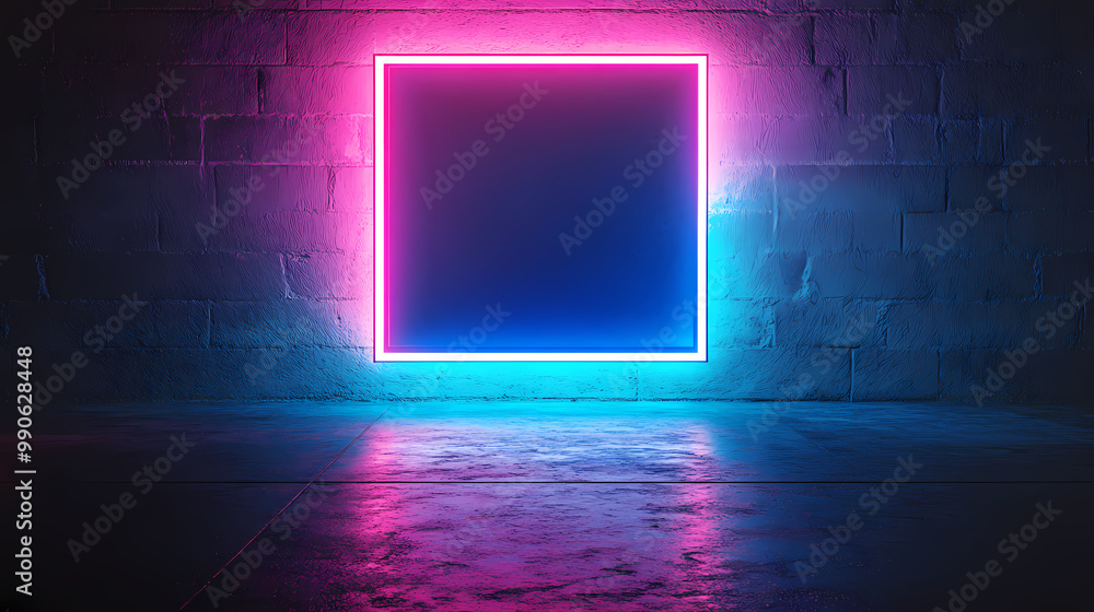 Neon glowing square background Neon glowing square background
