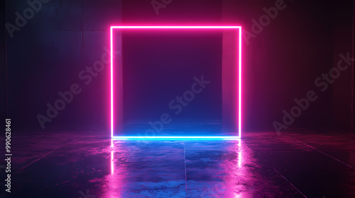 Neon glowing square background