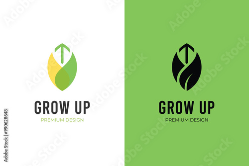 financial growth up logo icon design. arrow upwards and leaf graphic idea for economy growing, finance logo symbol