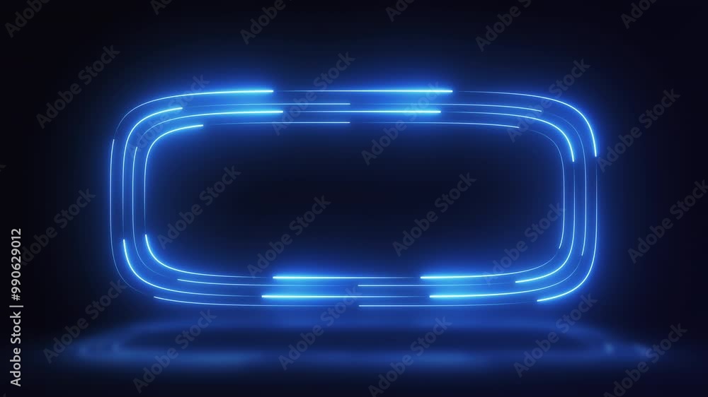 Glowing blue neon light empty frame illuminated on black background. Seamless loop. 4K Glowing blue neon light empty frame illuminated on black background. Seamless loop. 4K