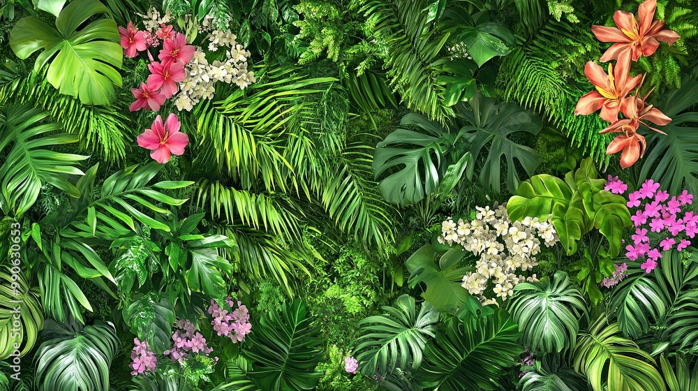 Serene Lush Botanical Garden with Diverse Green Foliage and Blooming Flowers, Natural and Tranquil Setting Serene Lush Botanical Garden with Diverse Green Foliage and Blooming Flowers, Natural and Tranquil Setting