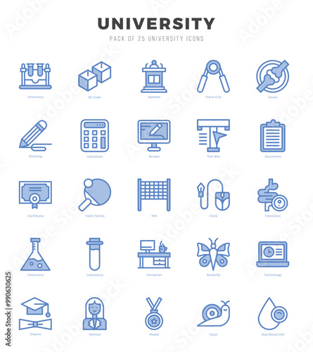 University icons Pack. Two Color icons set. University collection set.