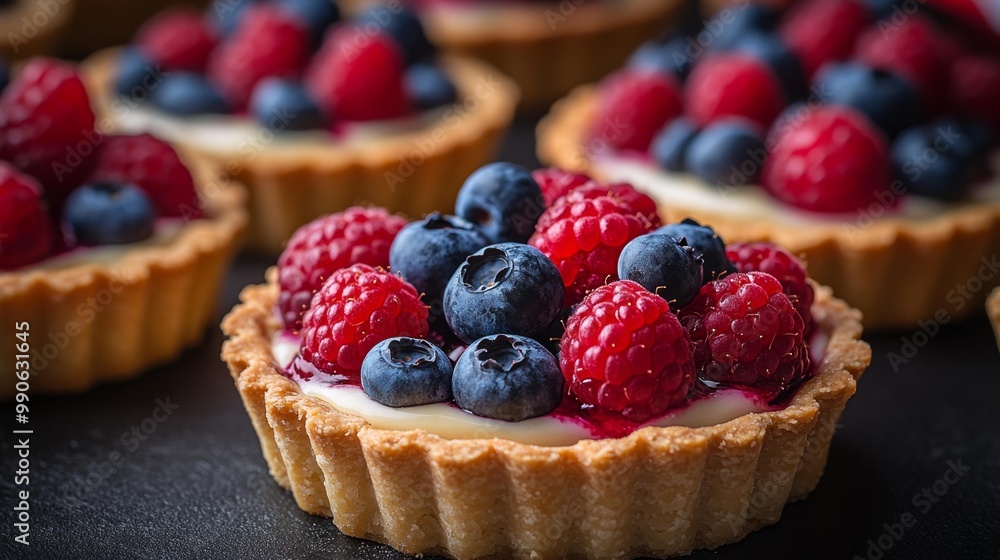 Delicious Berry Tarts with Fresh Raspberries and Blueberries Generative AI Delicious Berry Tarts with Fresh Raspberries and Blueberries Generative AI