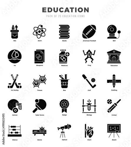 Education Icon Pack 25 Vector Symbols for Web Design.