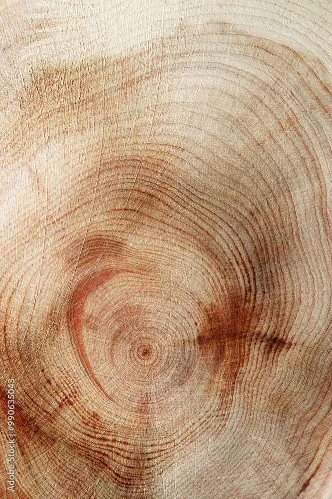 Naklejka premium Wood pattern, view of wooden surface with natural tree rings of juniper, grain and line patterns, organic textures in earthy tones. For nature, woodworking, or organic design themes, vertical