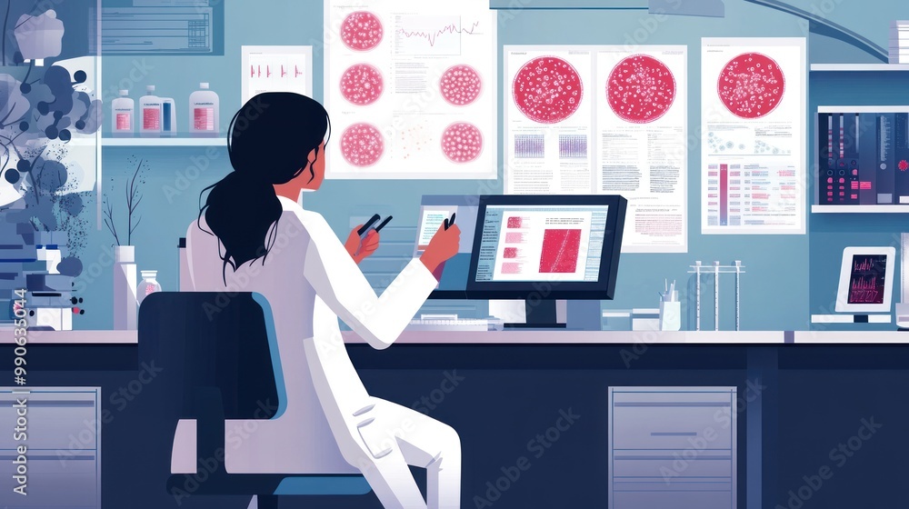 A scientist analyzing data in a modern laboratory setting. A scientist analyzing data in a modern laboratory setting.