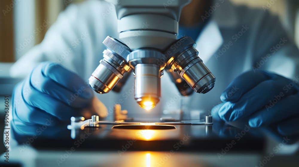 A Close-Up View of a Microscope's Lenses and Stage A Close-Up View of a Microscope's Lenses and Stage