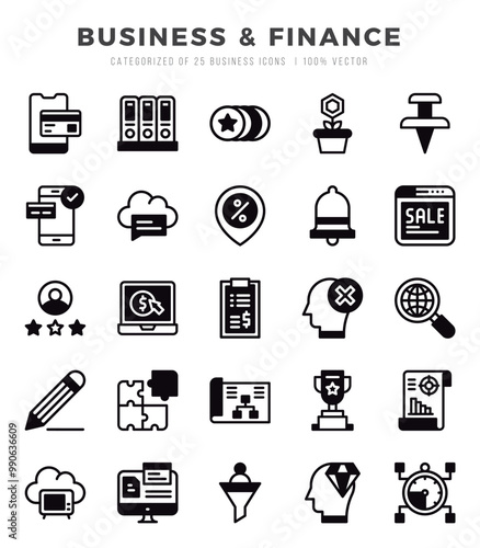 Vector Business & Finance types icon set in Lineal Filled style. vector illustration.