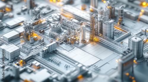 3D illustration of an IoT architecture for a smart factory that boosts automation, flexibility, and efficiency in the production process.