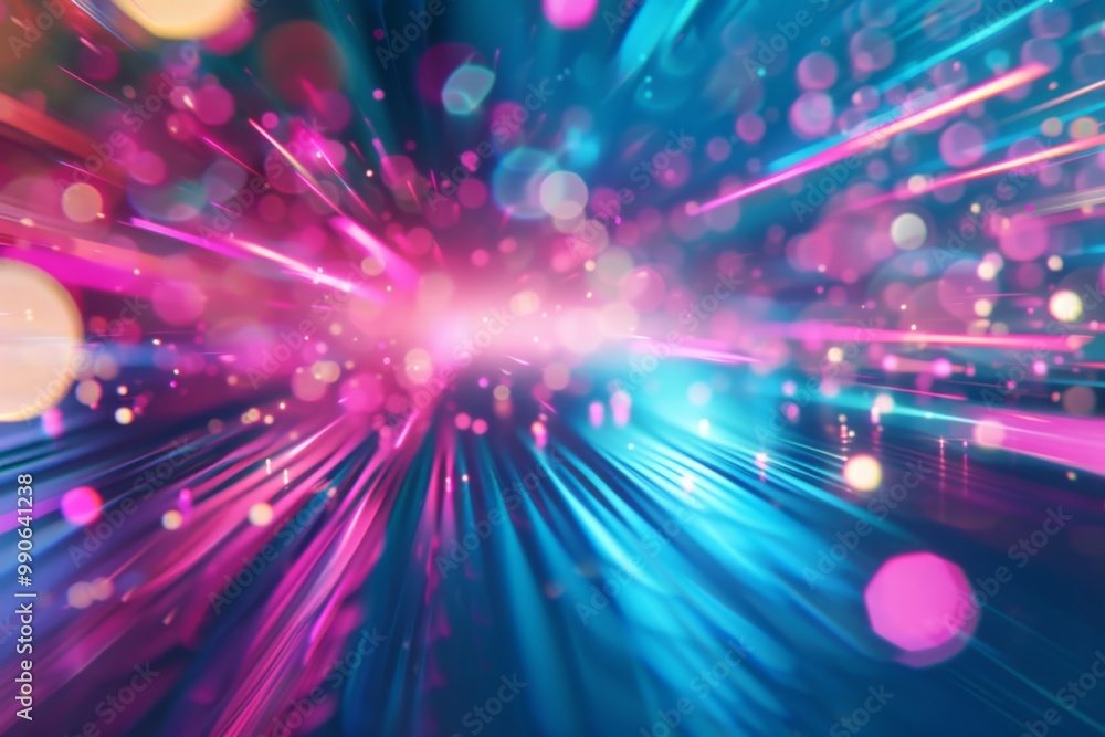 A captivating display of blue and pink lights projects energy and movement, creating an immersive atmosphere highlighted by glowing lens flares in a darkened environment. A captivating display of blue and pink lights projects energy and movement, creating an immersive atmosphere highlighted by glowing lens flares in a darkened environment.