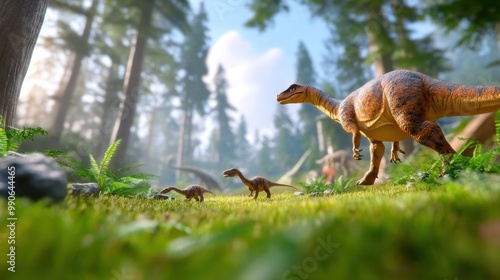 Majestic Dinosaur in Lush Prehistoric Forest Landscape