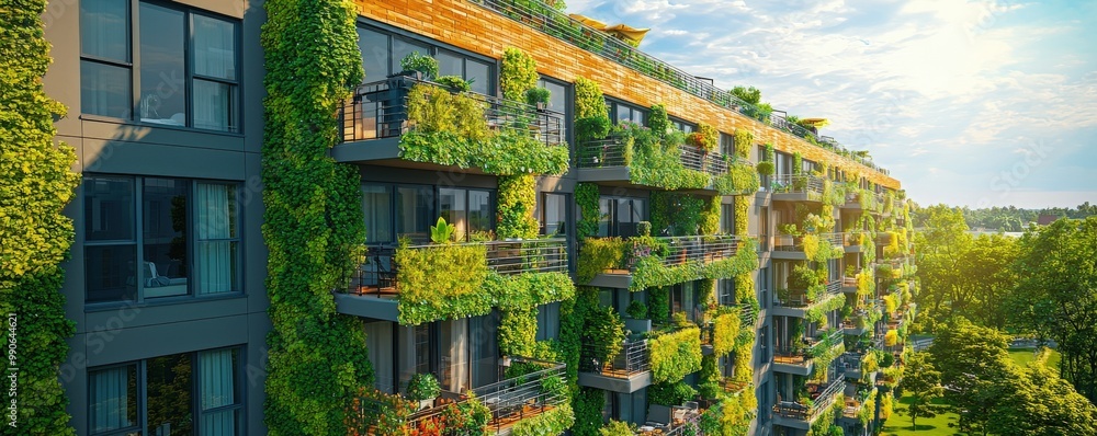 Modern 3D Rendering of Green Apartment Facade Modern 3D Rendering of Green Apartment Facade