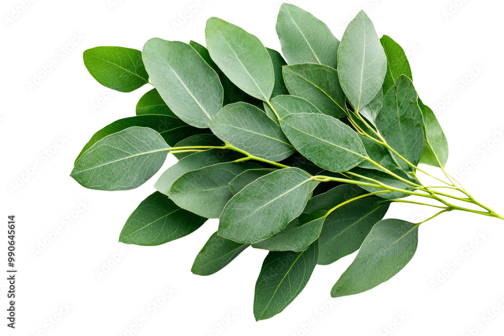 Naklejka premium A bunch of fresh eucalyptus leaves, isolated on a transparent background, PNG file.