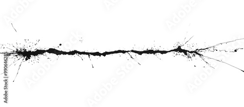 A long horizontal line of ink splashes on white paper,