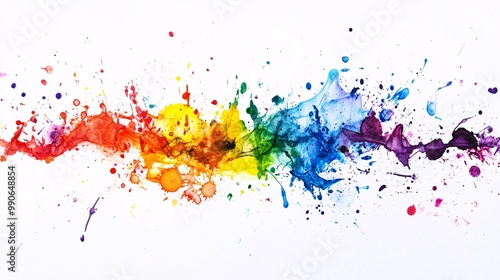 Abstract, colorful ink splatters on a white background