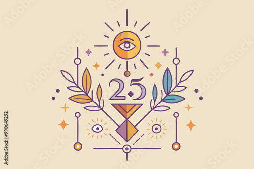 Geometric art with eye symbol and 25th anniversary celebration design