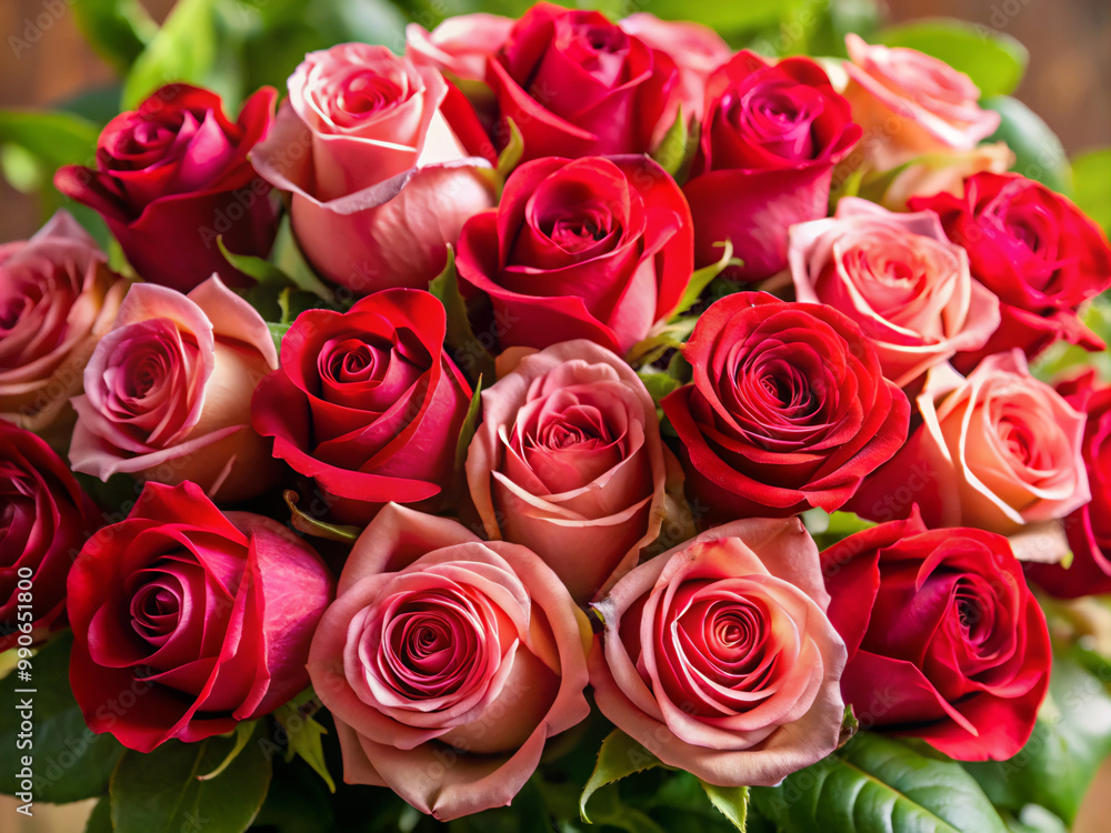 Obraz premium bouquet of rosesrose, roses, flower, bouquet, red, flowers, pink, love, bunch, valentine, wedding, nature, romance, floral, petal, blossom, isolated, beautiful, beauty, gift, color, white, closeup, pl