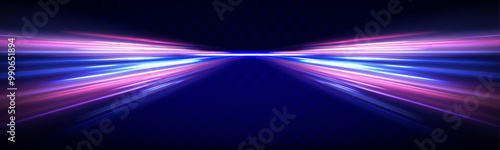Light trail wave, fire path trace line, car lights, optic fiber and incandescence curve twirl. Panoramic high speed technology concept, light abstract background. 