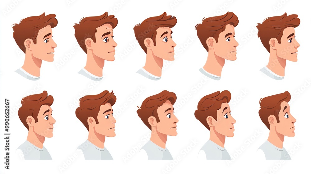 A series of profile illustrations of a young man showcasing different expressions. A series of profile illustrations of a young man showcasing different expressions.