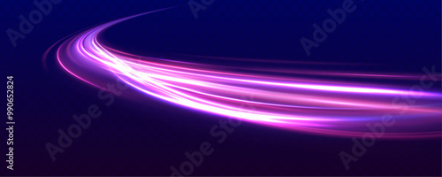 Speed connection vector background. Dynamic and vibrant abstract art with smooth lines in pink, purple, and blue on a dark background.	