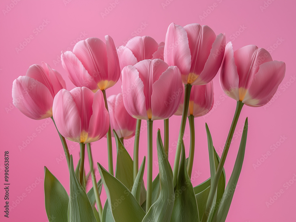 Fototapeta premium Minimalist pink tulips arrangement
