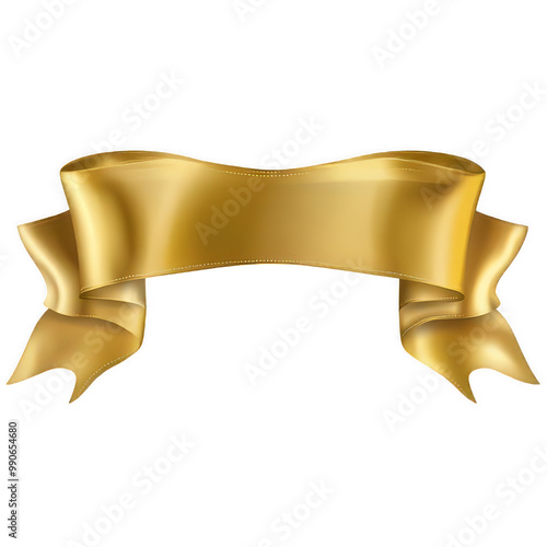 Elegant Gold Ribbon Banner with Glossy Finish, On Transparent Background