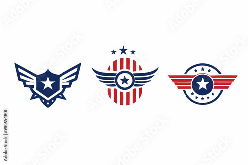 Patriotic winged star logos with american symbolism and modern design
