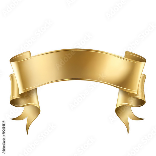 Luxury Decorative Gold Ribbon with Swirling Curves, On Transparent Background