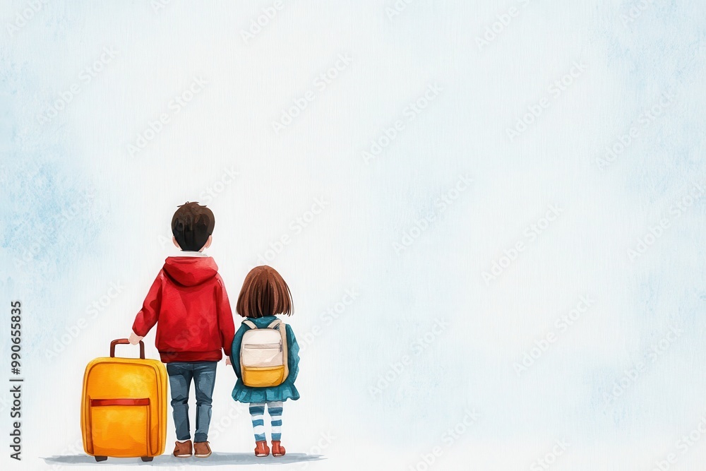 Children with luggage, ready for adventure Children with luggage, ready for adventure
