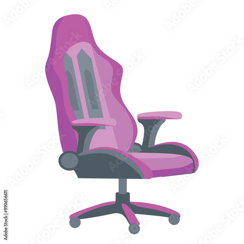 Gamer ergonomic chair in flat design. Comfortable furniture for gaming. Vector illustration isolated.