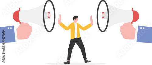 a huge hand prevents the loudspeaker from speaking

