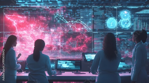 Wallpaper Mural Women in a Cybersecurity Command Center Analyzing Data on Multiple Monitors Torontodigital.ca