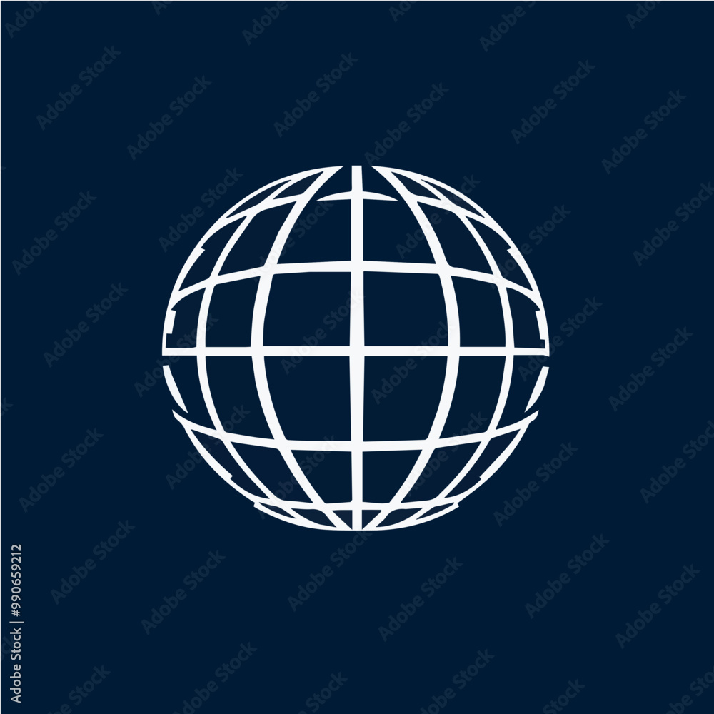 A simple navy blue and white vector logo of the World Wide Web globe, featuring an outlined grid representing connectivity and globalization. A simple navy blue and white vector logo of the World Wide Web globe, featuring an outlined grid representing connectivity and globalization.