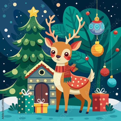 christmas reindeer and santa claus