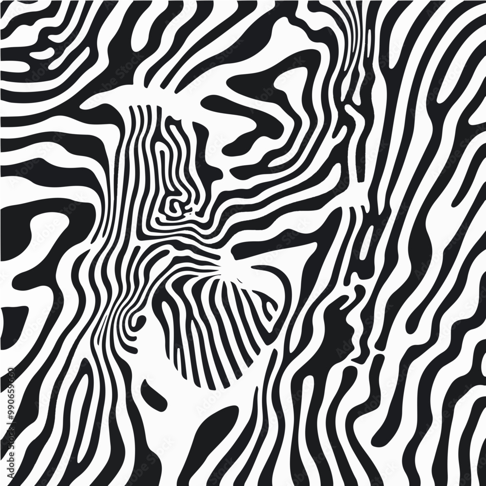 Bold black and white vector pattern with fluid, organic shapes and linear design, evoking ferrofluid motion and dynamic visual energy. Bold black and white vector pattern with fluid, organic shapes and linear design, evoking ferrofluid motion and dynamic visual energy.