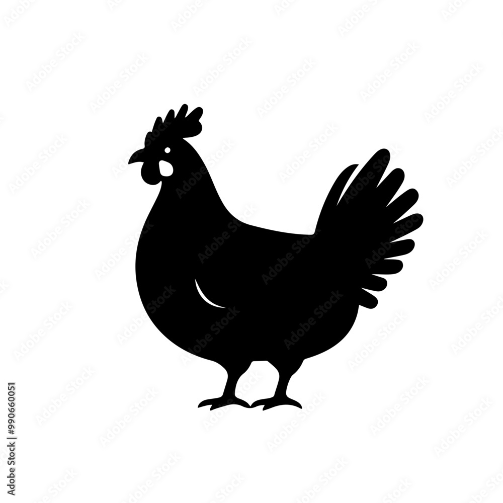 Simple black silhouette vector of a chicken. Great for farm-related designs or minimalist branding. Simple black silhouette vector of a chicken. Great for farm-related designs or minimalist branding.