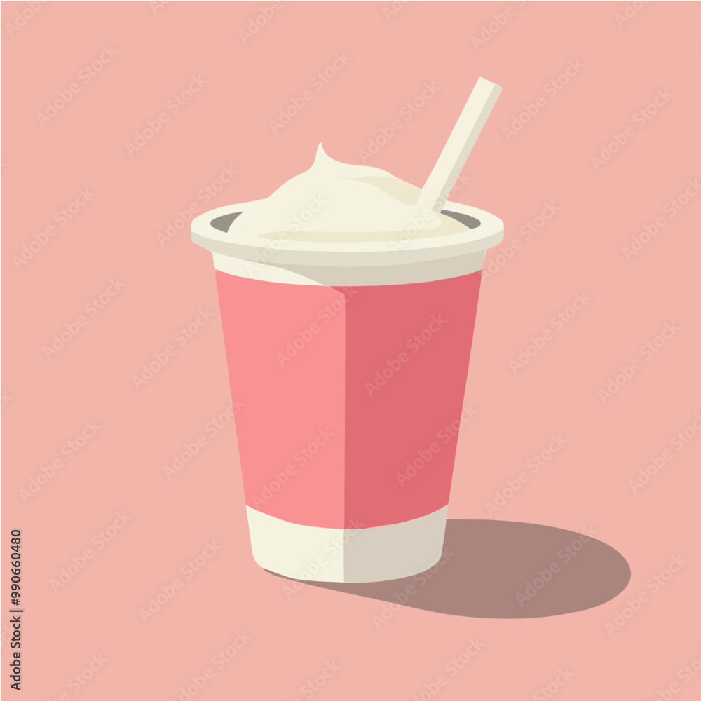Minimalistic flat illustration of a yogurt cup with whipped topping and a spoon. A clean and modern vector perfect for food-related themes and health-conscious branding. Minimalistic flat illustration of a yogurt cup with whipped topping and a spoon. A clean and modern vector perfect for food-related themes and health-conscious branding.