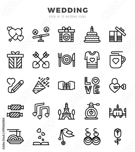 Simple Set of Wedding Related Vector Lineal Icons.