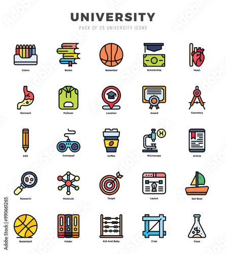 Set of University Icons. Simple line art style icons pack.