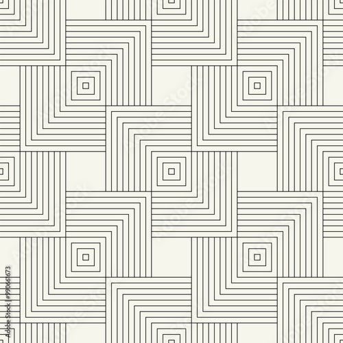 Vector seamless pattern. Geometric thin striped squares. Stylish monochrome background. Simple repeating swatch. Monochrome black ornament with concentric elements.